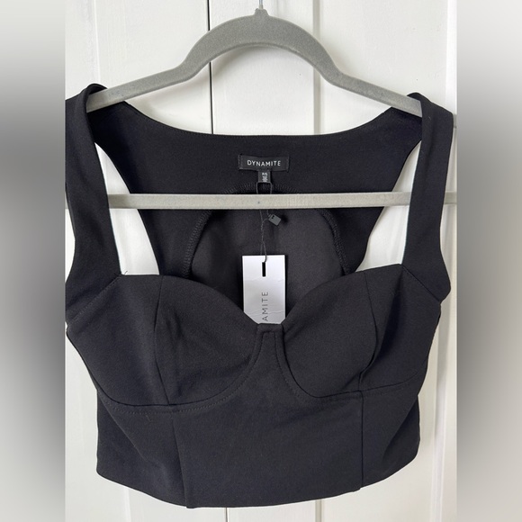 Dynamite Tops - Dynamite Bustier Crop Bare Cupped Crop Top, Black, S